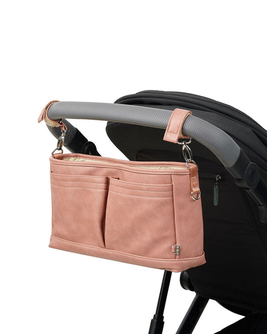 Vegan Leather Stroller Organiser/Pram Caddy - Dusty Rose