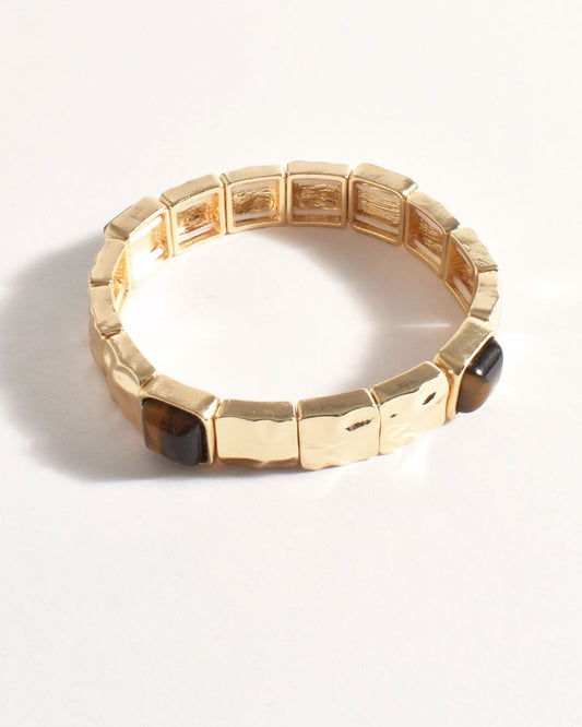 Inset Stone Stretch Bracelet - Tortoise/Gold