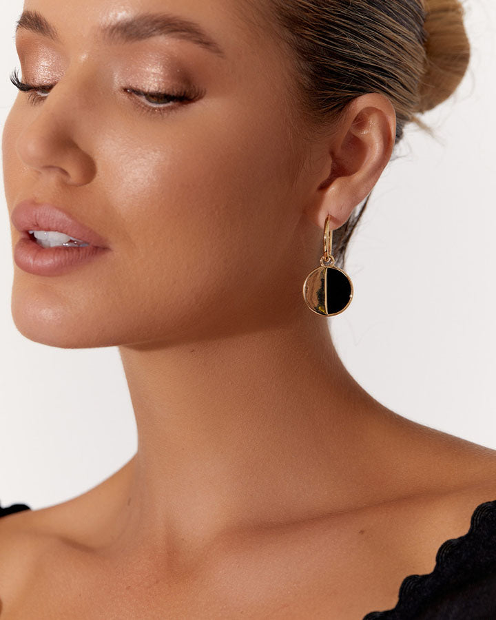 Resin Metal Half Half Hoops - Black/Gold