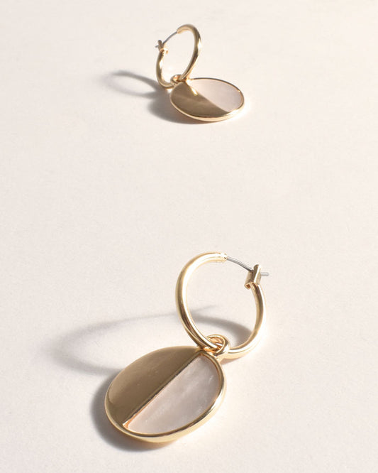 Resin Metal Half Half Hoops - Cream/Gold