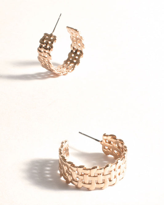 Chain Detail Midi Hoops - Gold