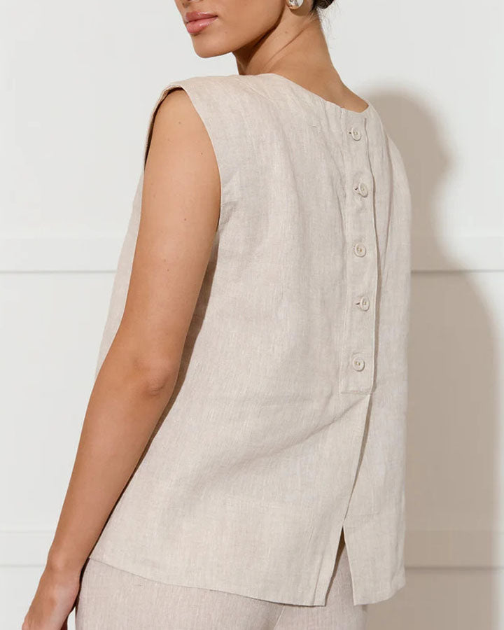 Kita Linen Button Back Top - Natural