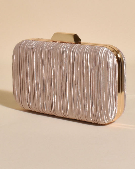 Portia Pleated Framed Event Clutch - Light/Gold