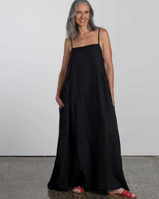 Claudette Linen Maxi Dress - Black