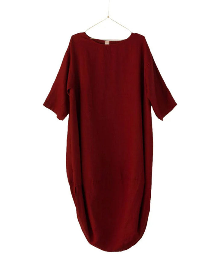 Scallop Linen Dress - Barn Red