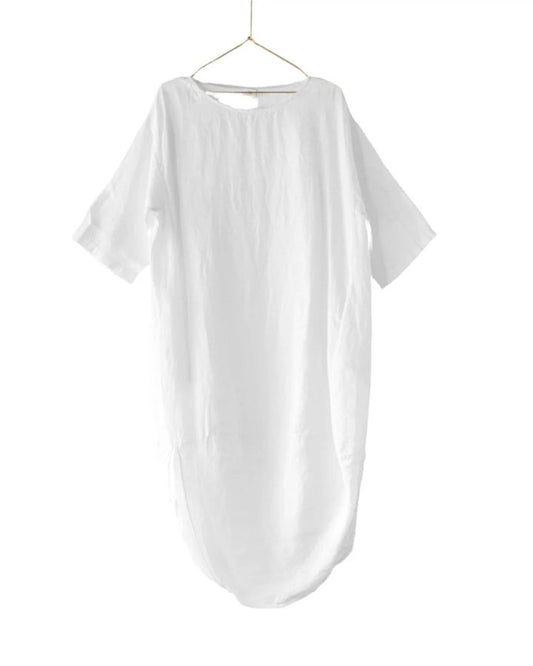 Scallop Linen Dress - White