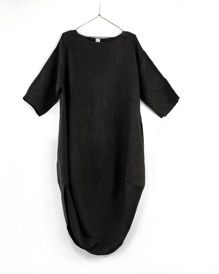 Scallop Linen Dress - Black