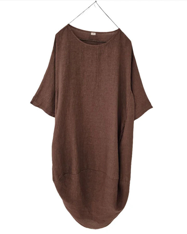 Scallop Linen Dress - Tobacco