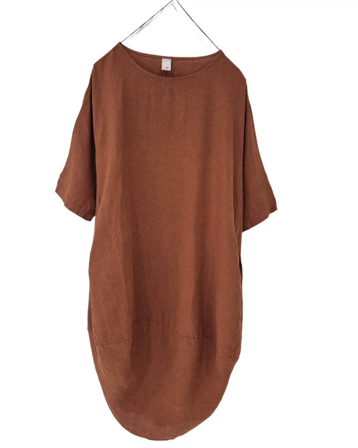 Scallop Linen Dress - Rust