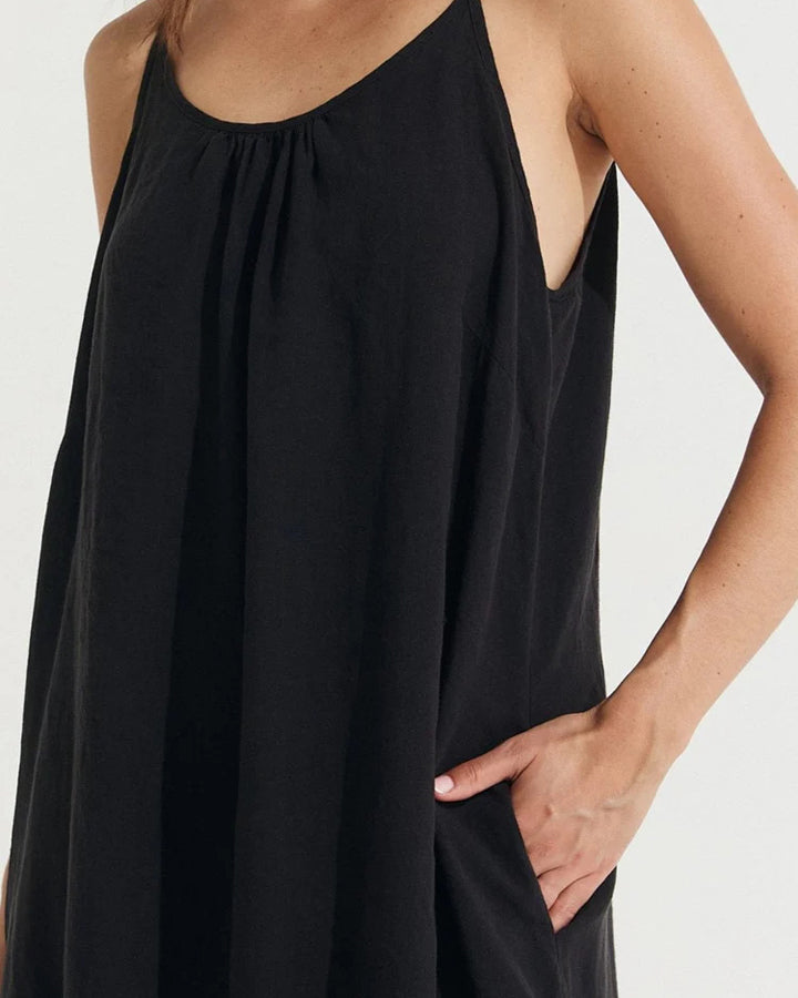 Virginie French Linen Maxi Dress - Black