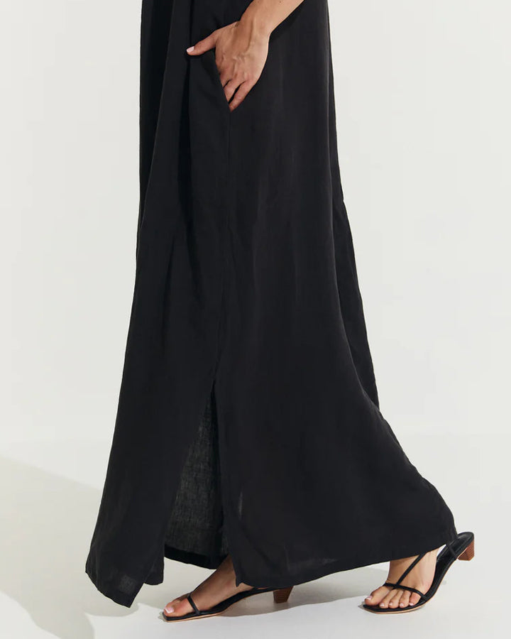 Virginie French Linen Maxi Dress - Black