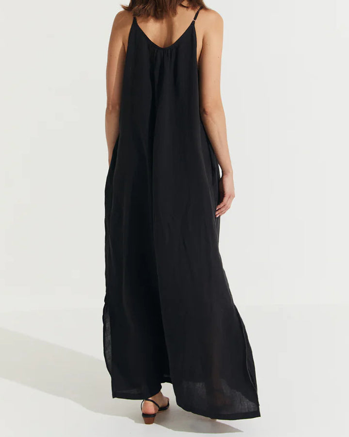 Virginie French Linen Maxi Dress - Black